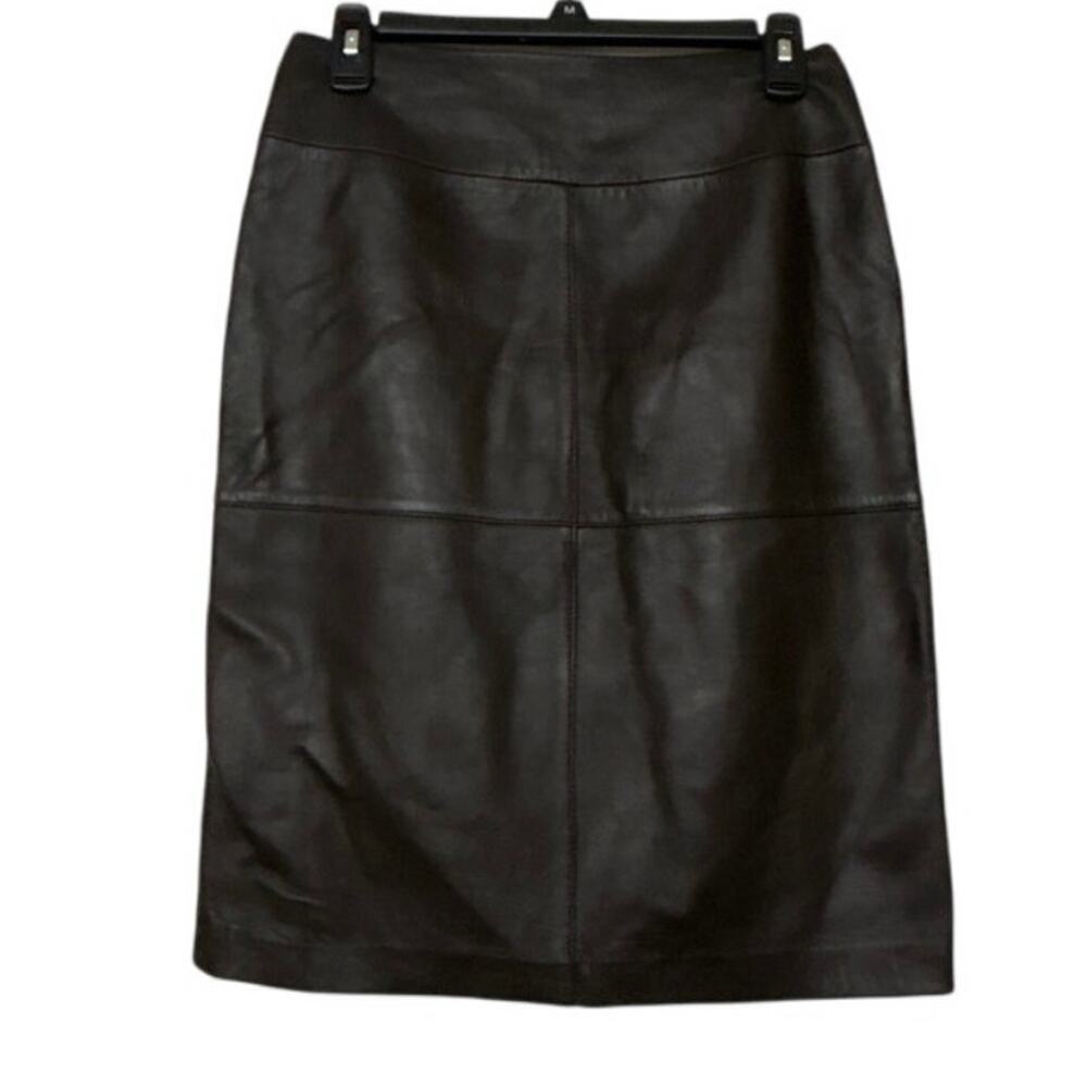Vintage Chocolate Brown Soft Leather Pencil Skirt Small Y2K Minimalist Luxury